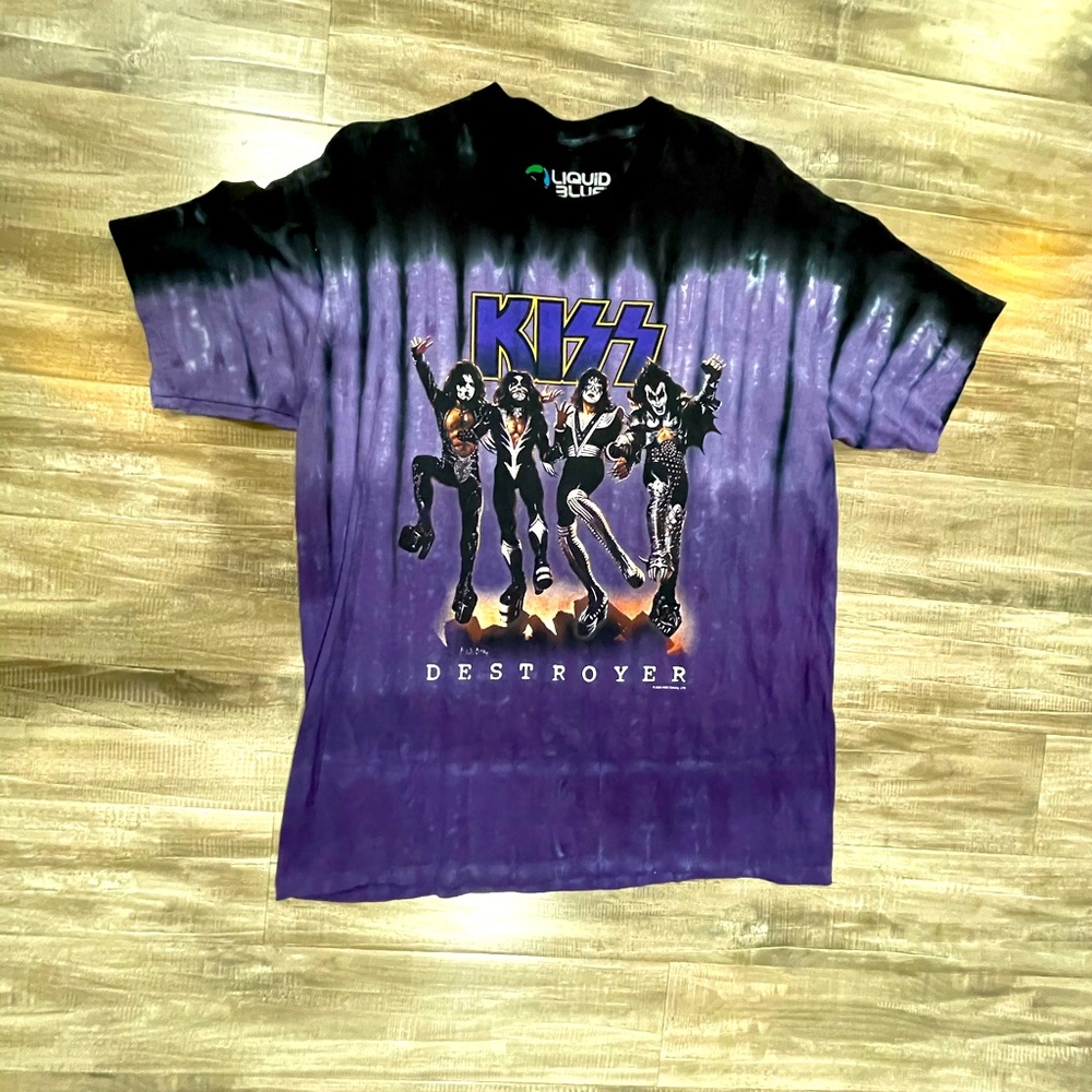 KISS T- SHIRT BKACK/PURPLE TIE DYE SIZE L